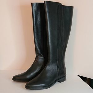 New Calvin Klein Finley Black Leather Wide Calf Boots 7